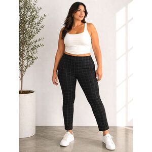 NWT Petite XL Black Windowpane Check Slimming Stretch Pants Scuba